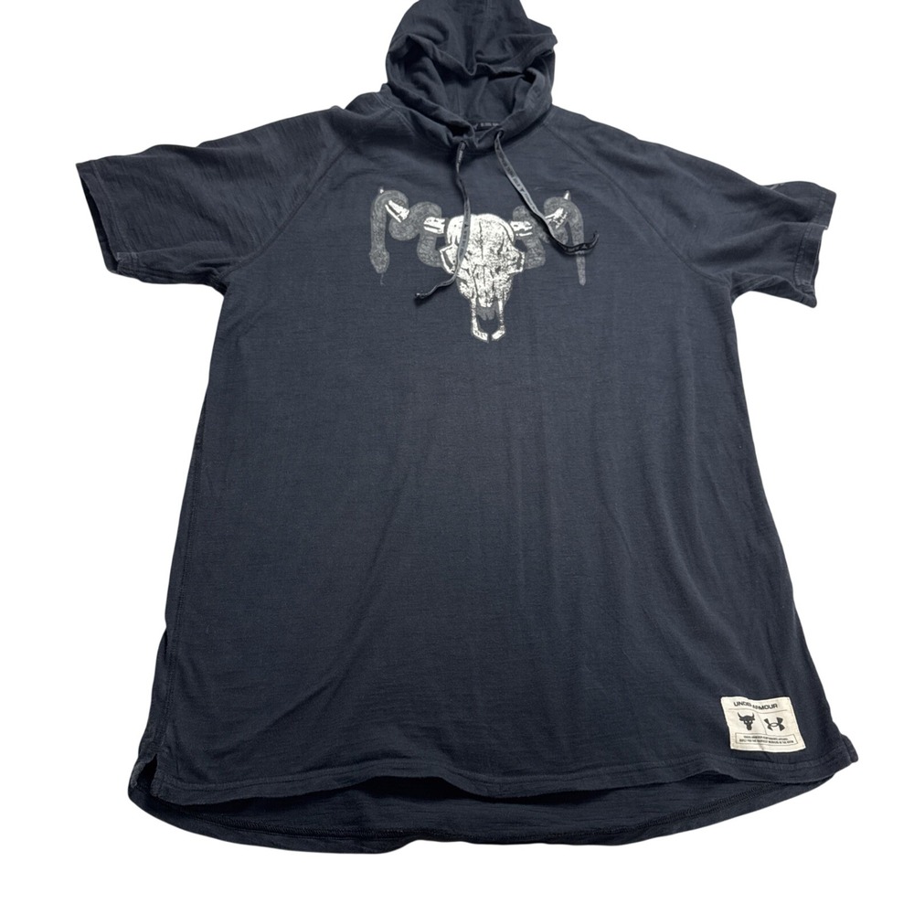 Men's Under Armour UA Short Sleeve Hoodie Shirt Size L Project Rock Graphic Tee